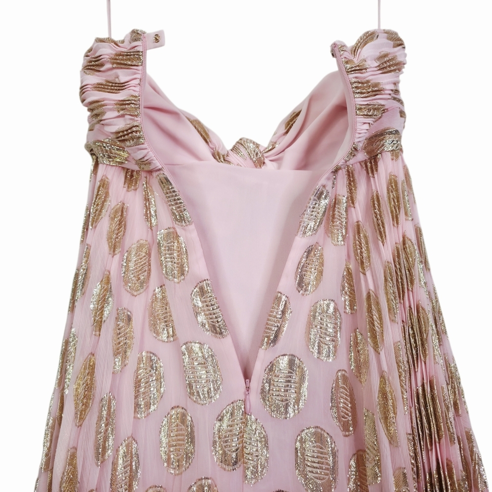 Alexis Maryana Maxi Dress Pink Murex Shell Strapless Pleated Metallic Size S - Picture 8 of 11